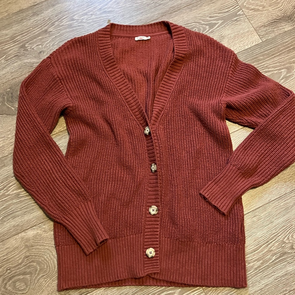 Faherty Women's Brick Red Boyfriend Button Cardigan Sweater